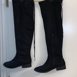 All black thigh high boots